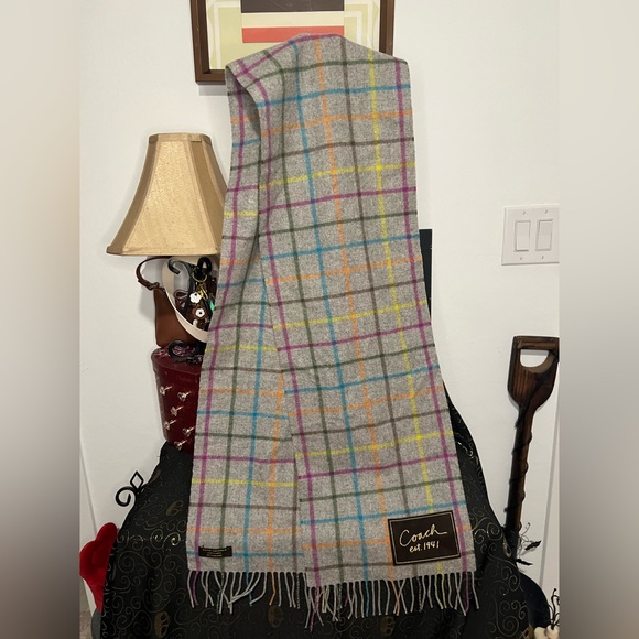 Coach Multicolor Tattersall Plaid Wool & Cashmere Scarf - Picture 1 of 6